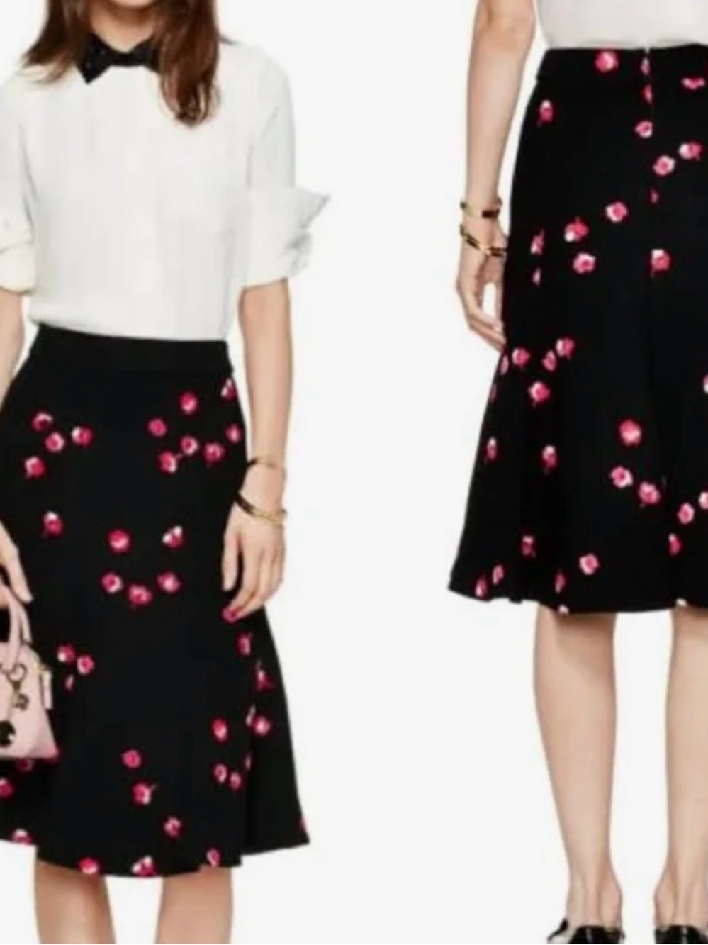 Kate Spade Black A-Line Skirt with Pink Floral Print